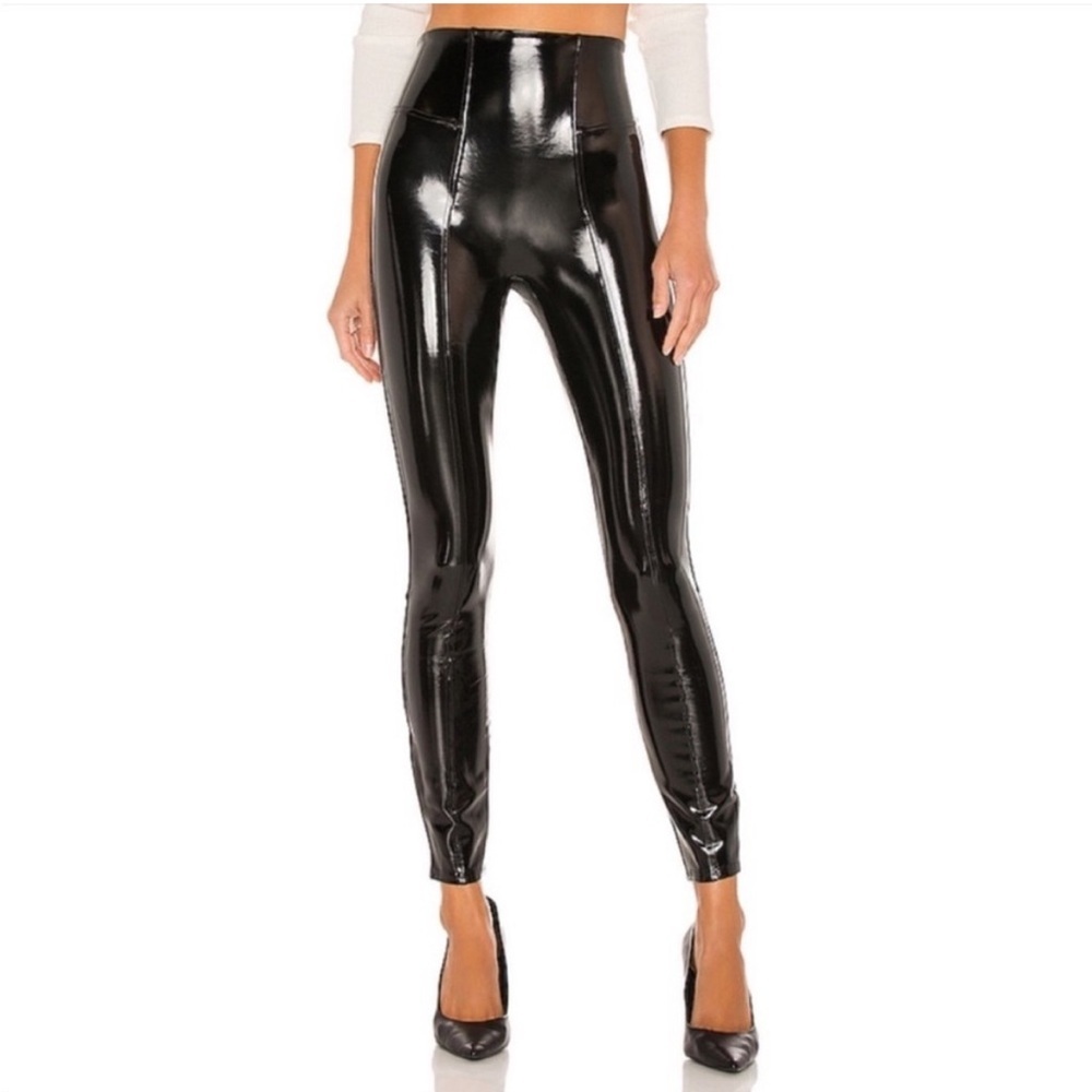 NWT! SPANX “SPANXshape™ Black Faux Leather Patent Leggings” Petite Small